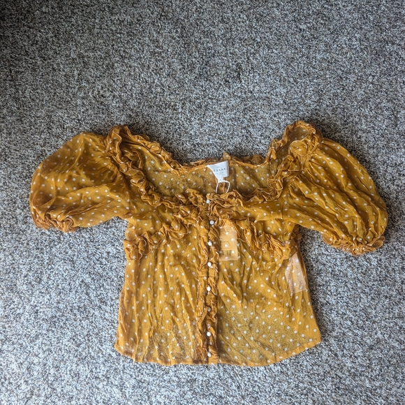 Sezane NWT Wood Top in Yellow with Polka Dot Print - Picture 4 of 15